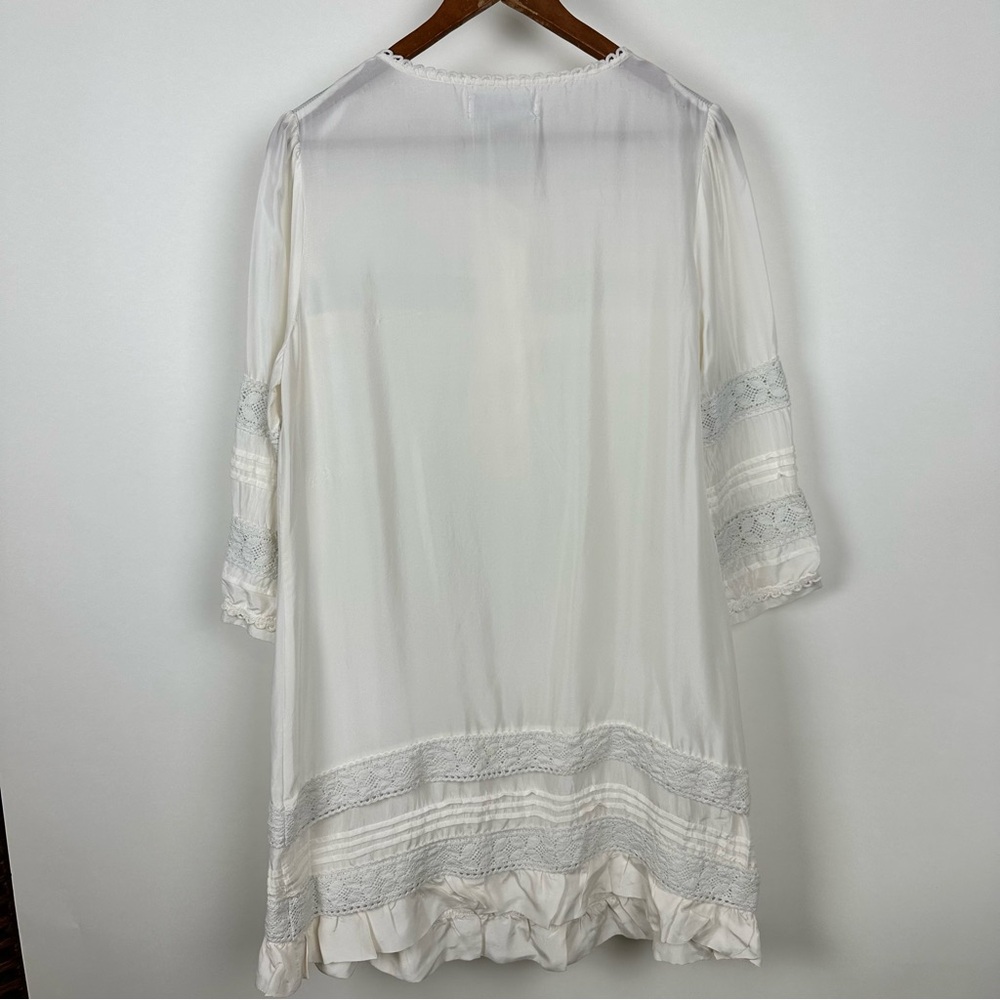 BB Dakota Silk Lace Tunic Short Dress Boho Vintage Romantic Cottagecore Ivory - Picture 2 of 11